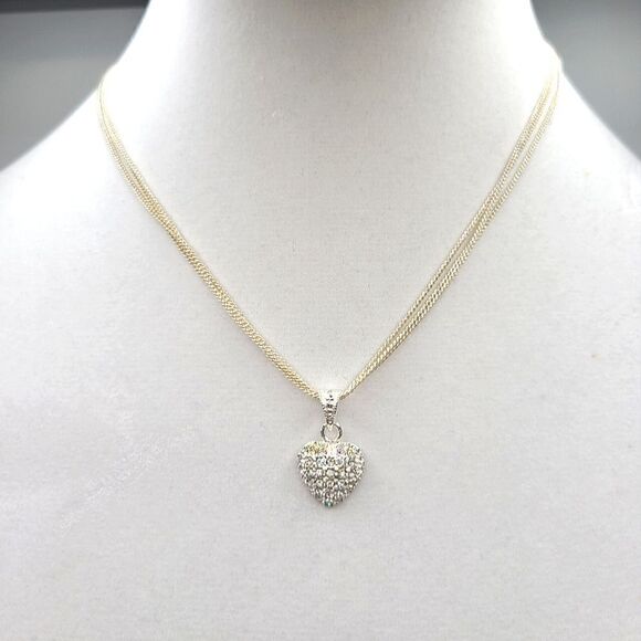 Sterling silver heart necklace. Pave faux diamonds - Picture 1 of 4